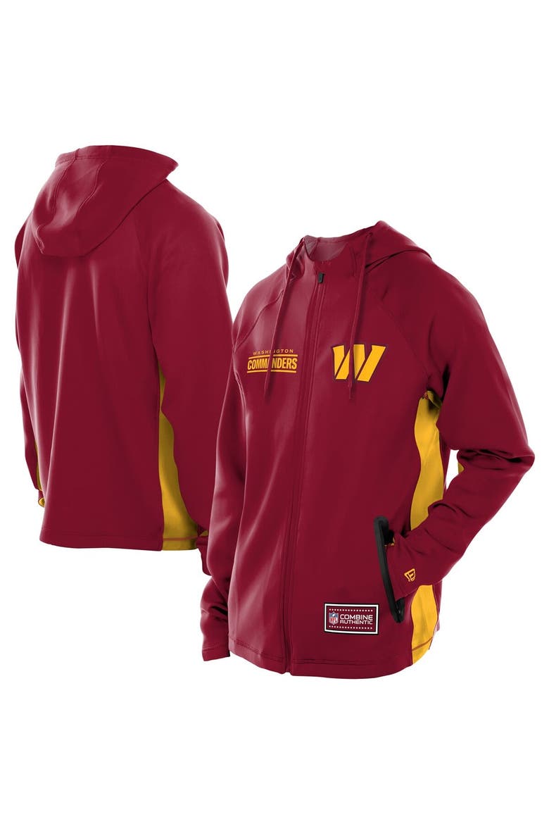Men's New Era  Burgundy Washington Commanders Combine Authentic Raglan Scuba Full-Zip Hoodie, Main, color, Burgundy