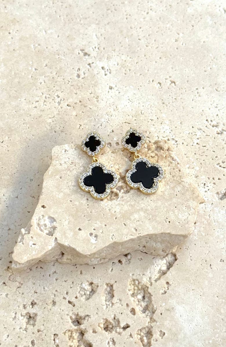 Adornia Pavé CZ Double Clover Drop Earrngs, Alternate, color, Gold-Black