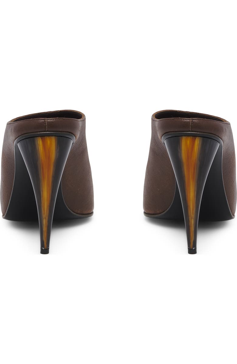 McQueen Horn Shaped Heel Peep Toe Mule, Alternate, color, Vintage Brown