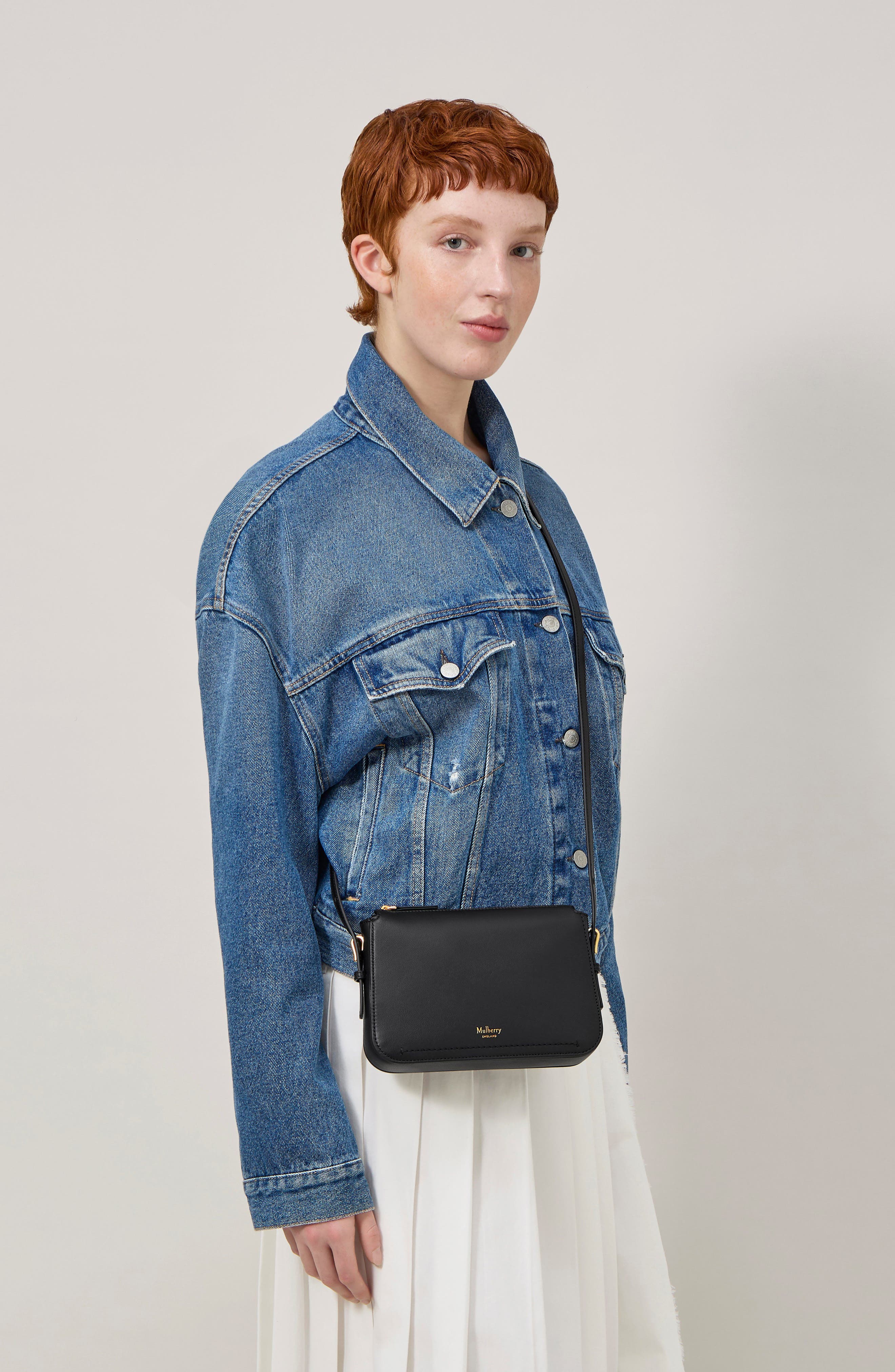 Mulberry Clovelly Leather Crossbody Bag, Alternate, color, Black