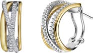 Lafonn Simulated Diamond Two-Tone Crossover Hoop Earrings