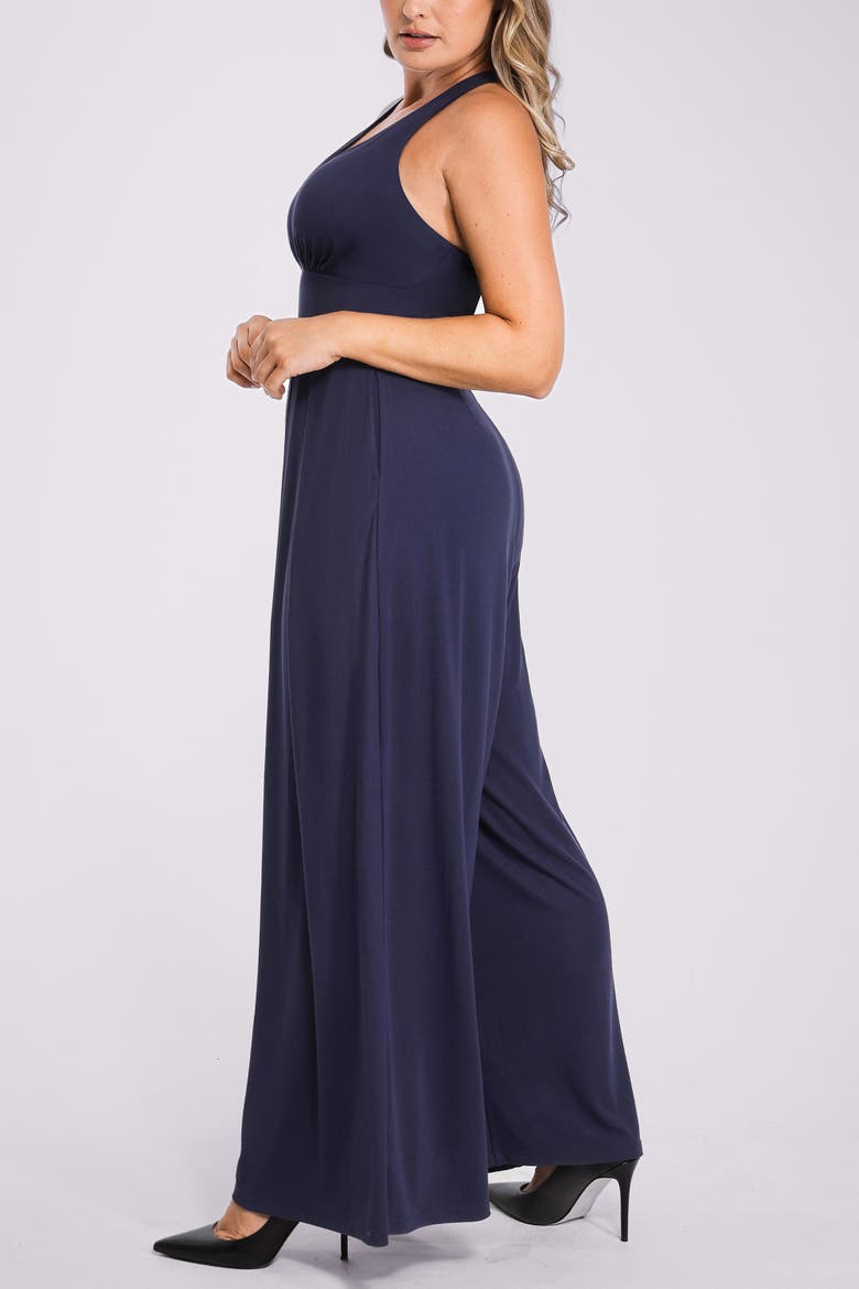 Plunge Shaping Wide Leg Jumpsuit, Alternate, color, Navy Blue
