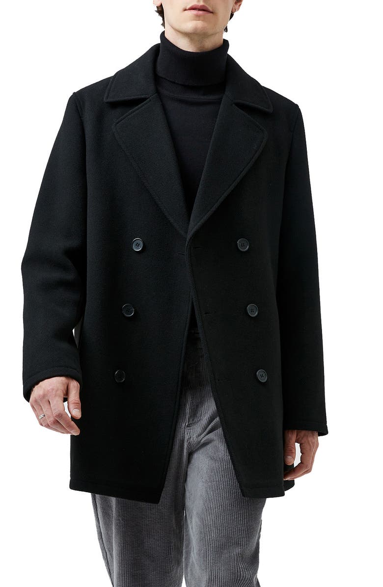 French Connection Water Repellent Black Felted Twill Peacoat, Main, color, 