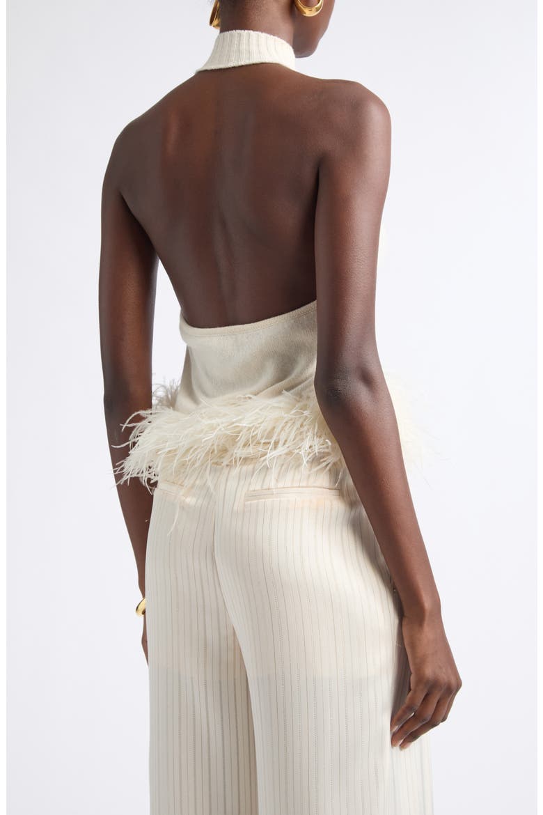 Kelly Ostrich Feather Trim Sweater Tank, Alternate, color, IVORY