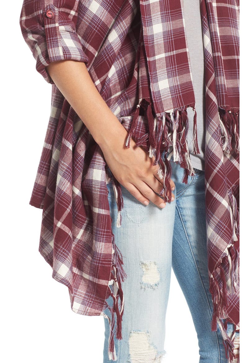 'Once Again' Cotton Plaid Cardigan, Alternate, color, MAUVE WOOD