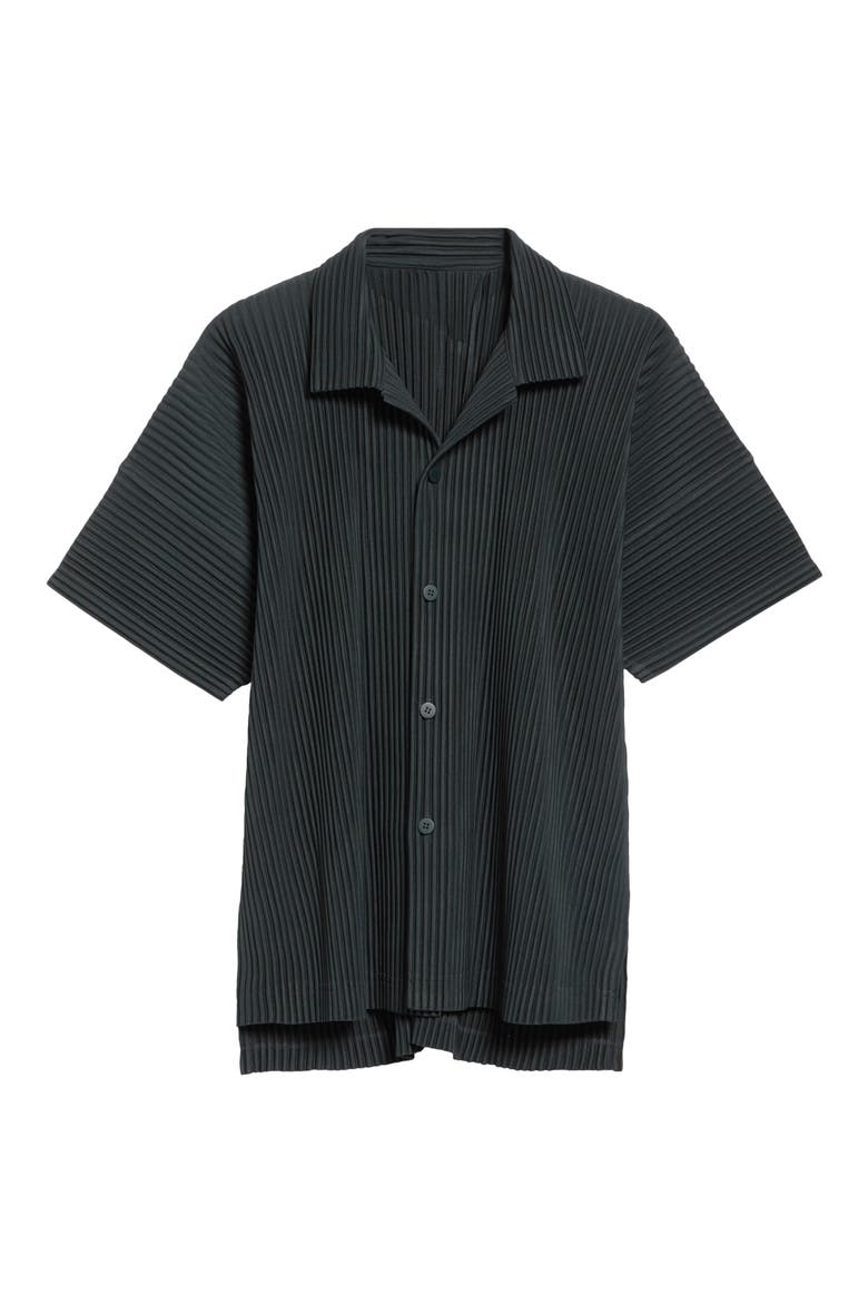 Monthly Colors August Pleated Short Sleeve Button Down Shirt, Alternate, color, INKY GRAY