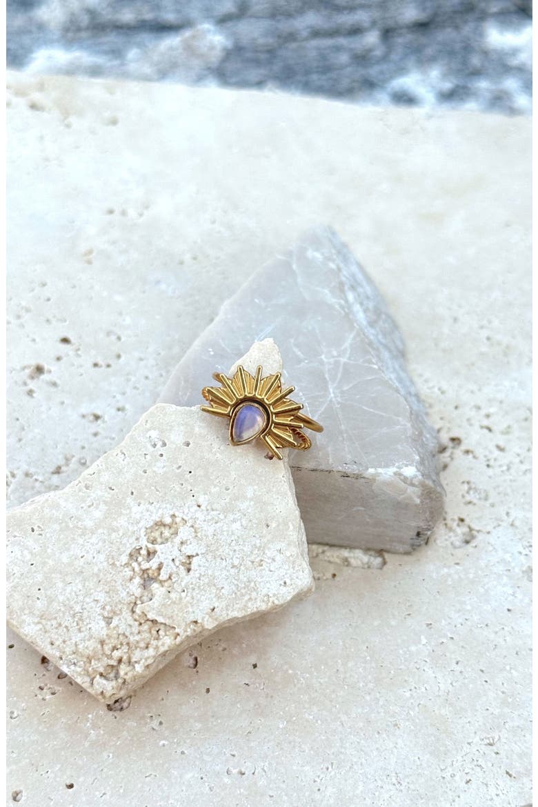 Set of 2 18K Gold Plated Synthetic Opal & Sunrise Rings, Alternate, color, GOLD