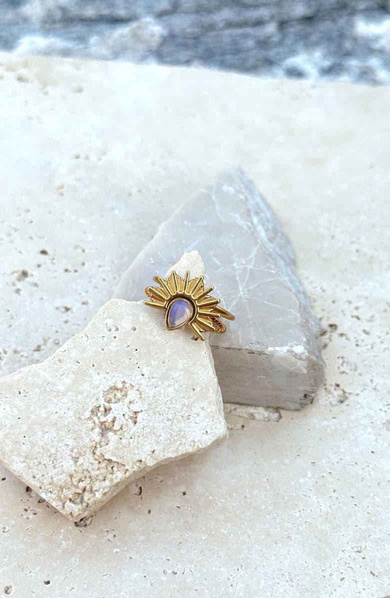 Adornia Set of 2 18K Gold Plated Synthetic Opal & Sunrise Rings, Alternate, color, Gold