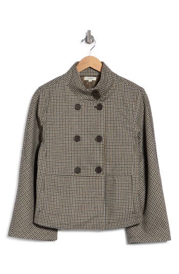 Max Studio Brushed Double Knit Funnel Neck Jacket In Brown