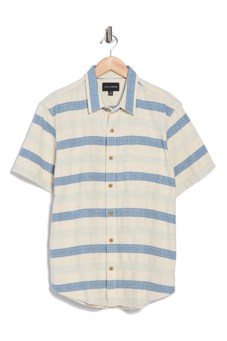 San Gabriel Dobby Stripe Short Sleeve Cotton Button-Up Shirt, Alternate, color, BLUE MULTI STRIPE