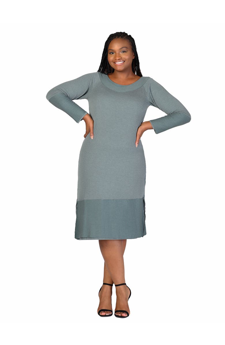 24seven Comfort Apparel Ribbed Knit Long Sleeve Split Hem Sweater Dress, Main, color, Green