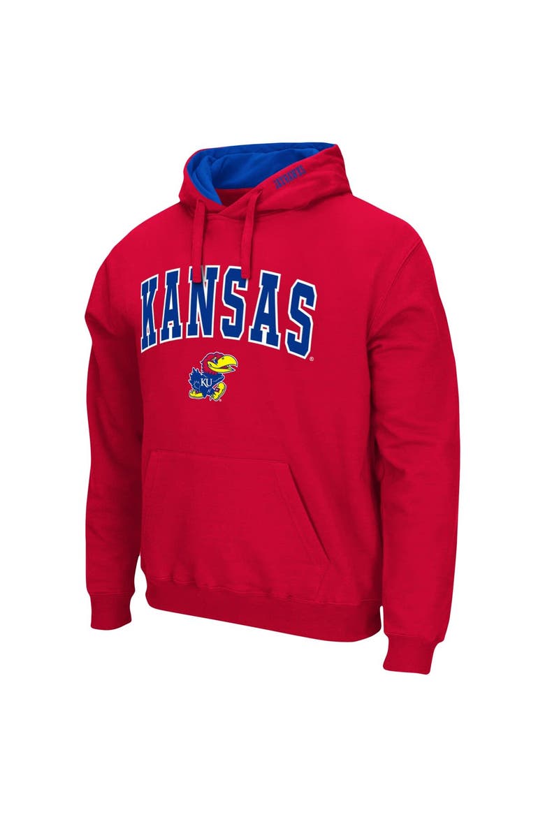 Men's Colosseum Red Kansas Jayhawks Arch & Logo 3.0 Pullover Hoodie, Alternate, color, Red