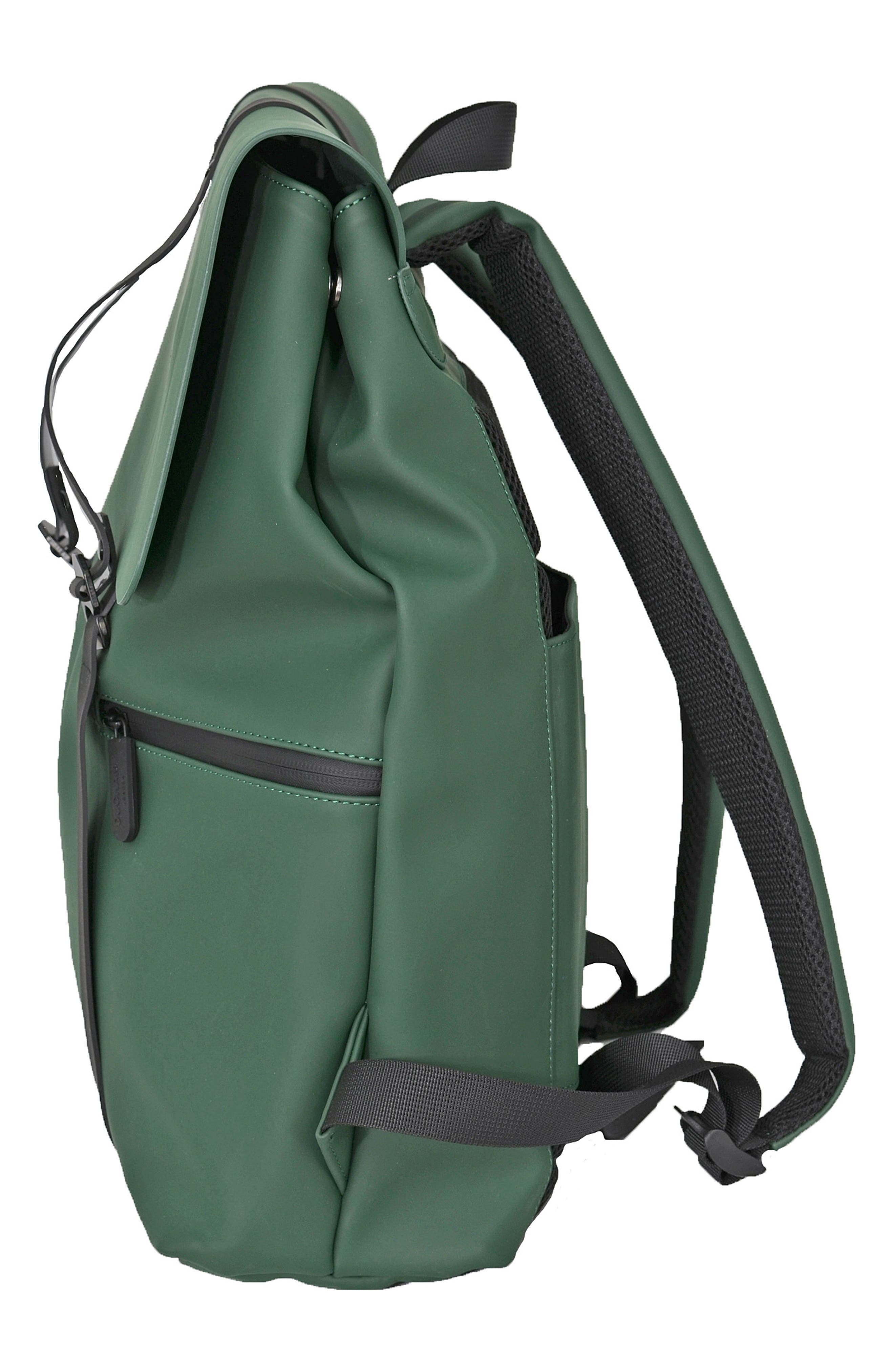 Foldover Rubberized Backpack, Alternate, color, DARK GREEN