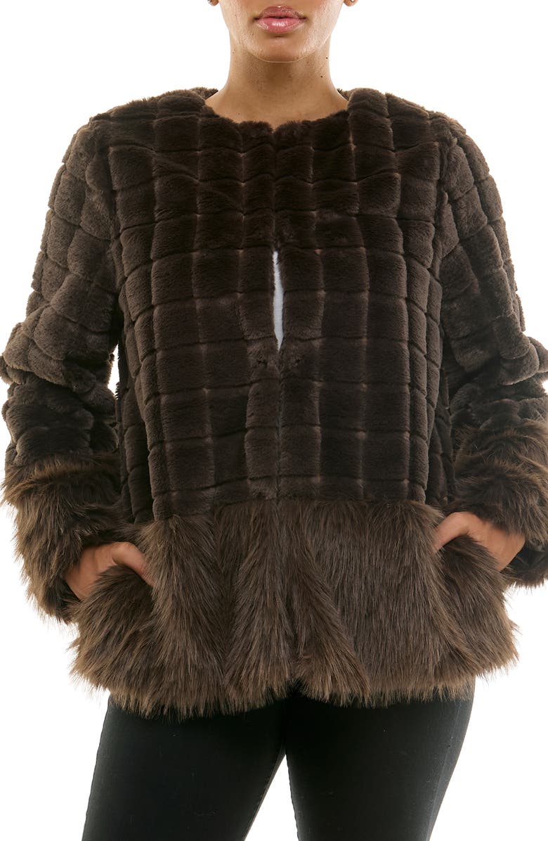 Nina Leonard Faux Fur Long Sleeve Bolero, Main, color, Chocolate Brown