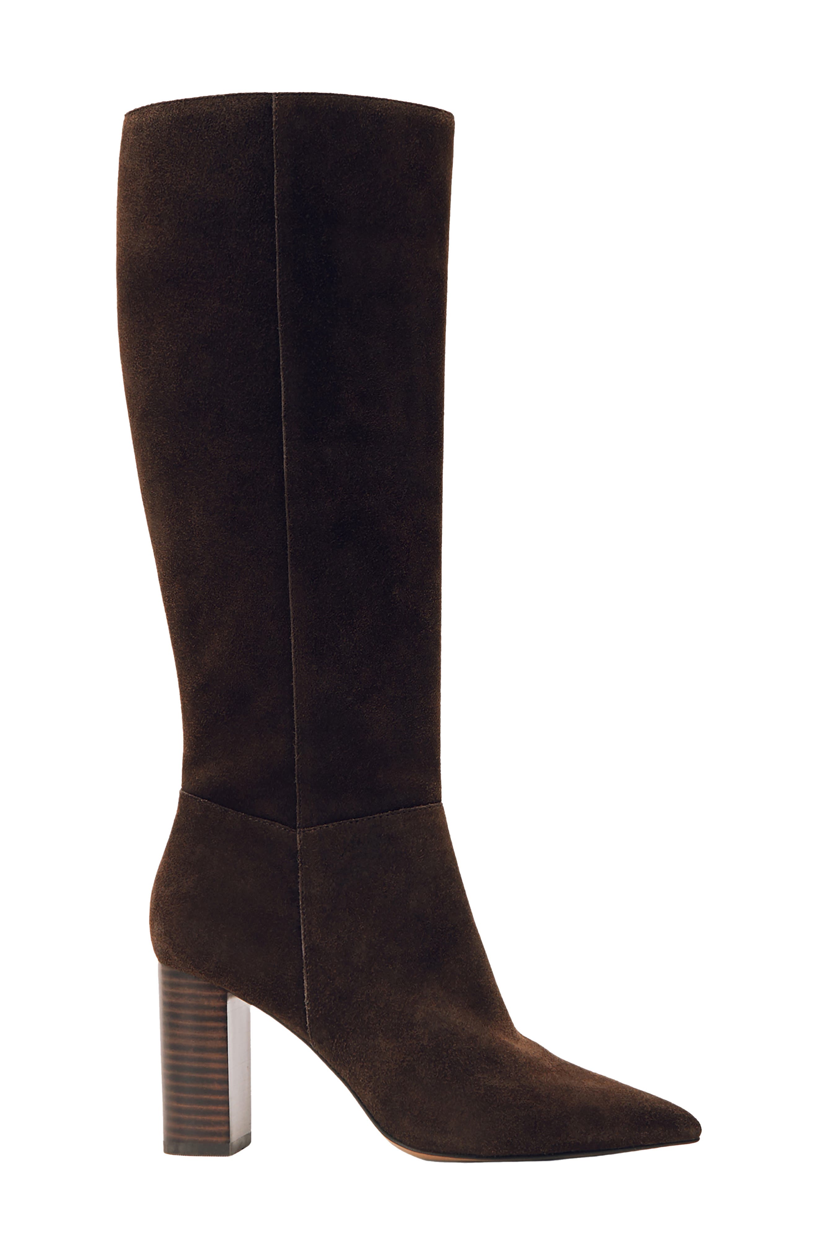 Reiss Bianca Pointed Toe Knee High Boot, Alternate, color, Chocolate