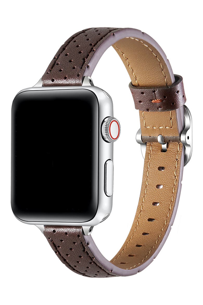 Carmen Perforated Leather Apple Watch® Watchband, Alternate, color, CHOCOLATE