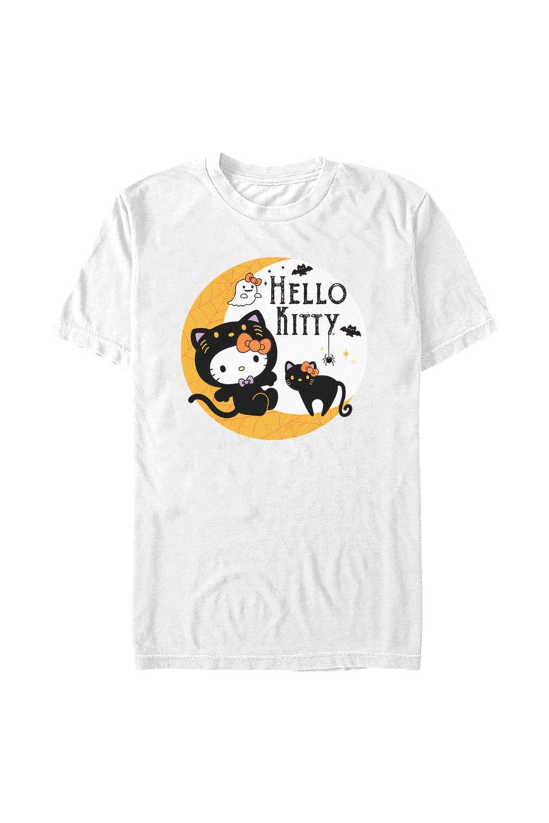 Men's Halloween Black Cat and Moon T-Shirt, Main, color, White