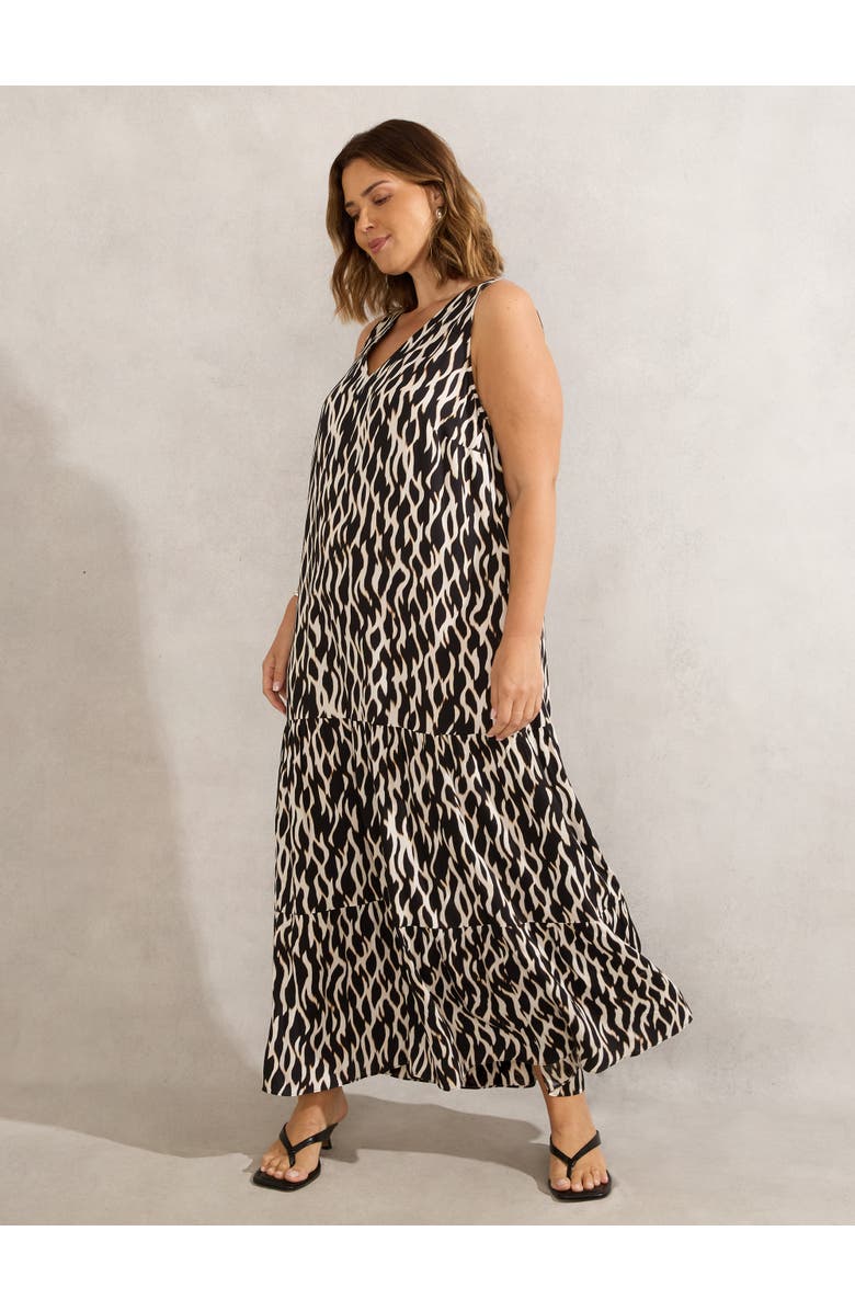 Live Unlimited Mono Print V-Neck Maxi Dress, Alternate, color, Black