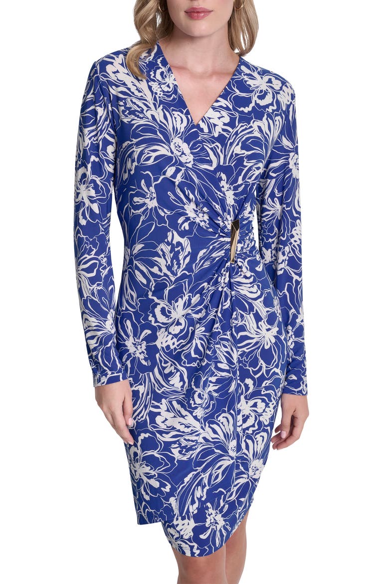 Long Sleeve Faux Wrap Dress, Alternate, color, ATLANTIC BLUE