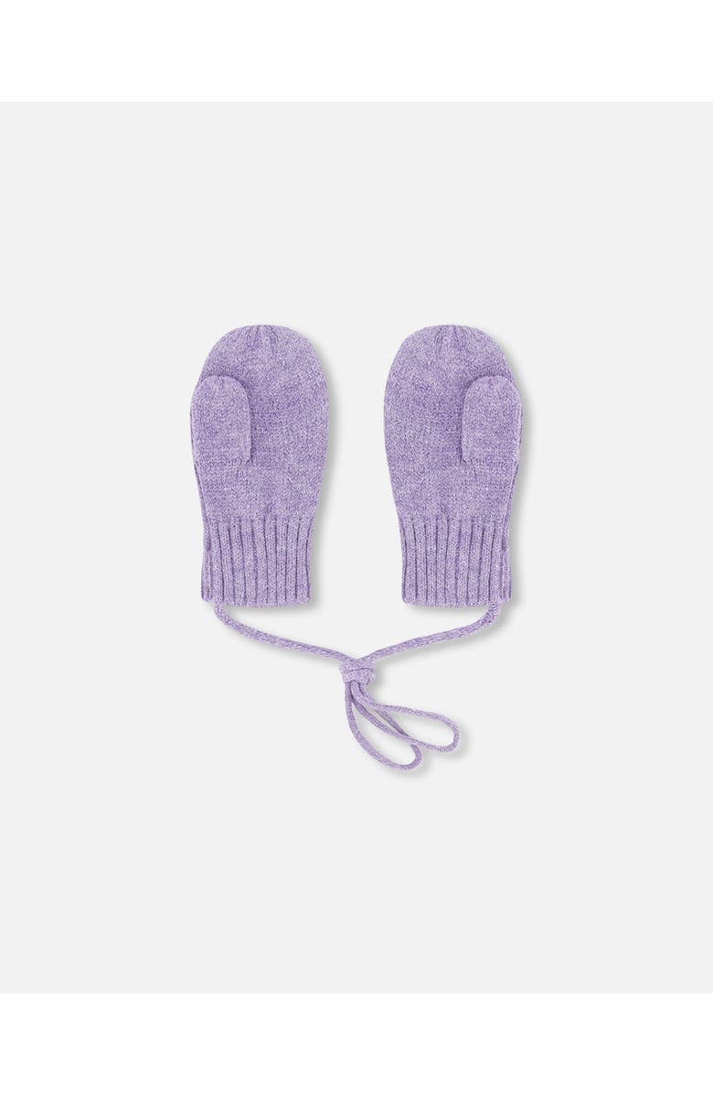 Deux par Deux Girl Rib Knit Mittens with Cord, Alternate, color, Lavender