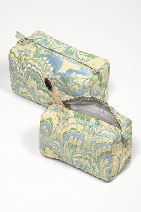 Seaglass Peacock Hand-Marbled Cosmetic Bag - Set of 2