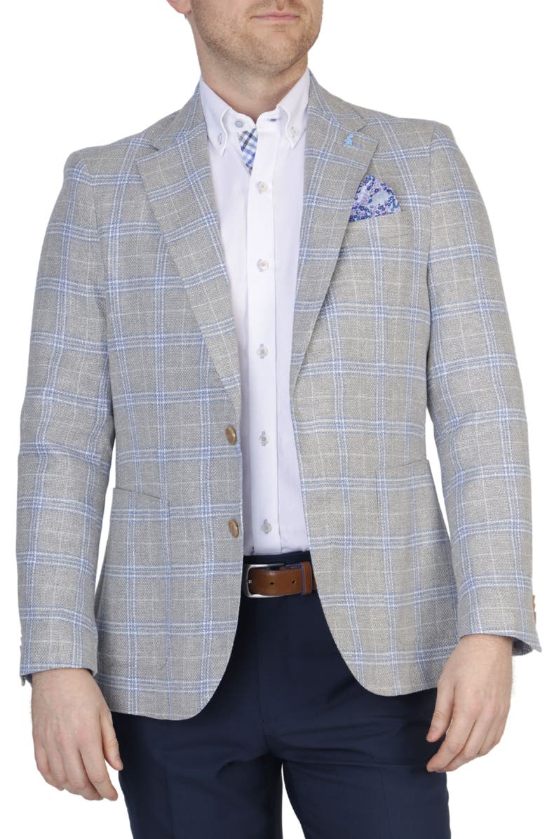 TailorByrd Regent Grey Plaid Texture Yarn Dyed Linen Blend Sport Coat, Alternate, color, Regent Grey
