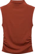 MANGO Ruched Mock Neck Sleeveless Top