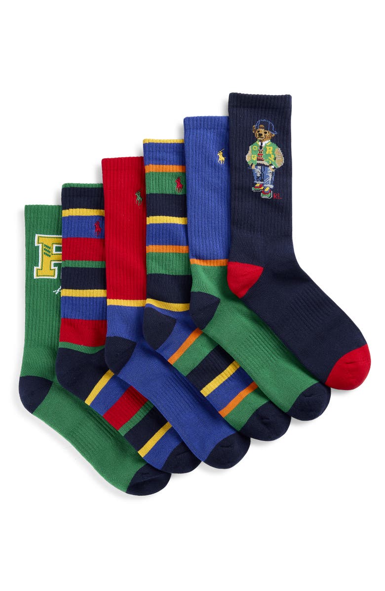 Polo Ralph Lauren Big & Tall 6-pk Bear Crew Socks, Main, color, 