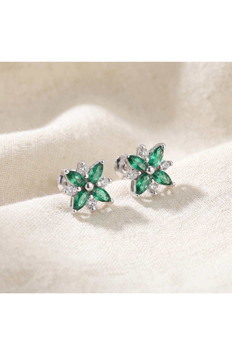Bliss Diamond .60Ct Petal Green Emerald Diamond Earrings 14k Gold Lab Grown Studs, Alternate, color, 14K White Gold