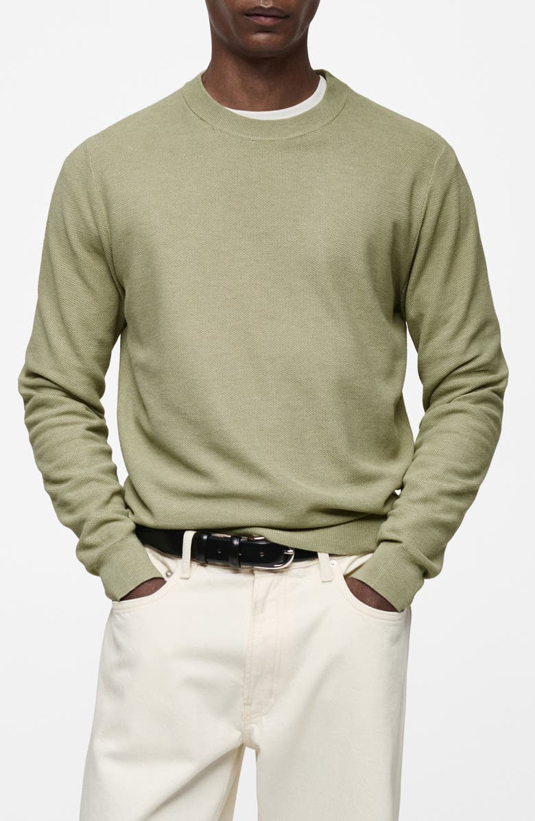 MANGO Microstructure Crewneck Sweater, Main, color, Green Apple
