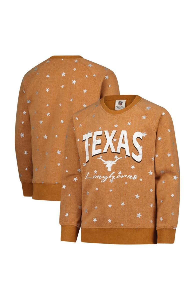 Wes & Willy Girls Youth Wes & Willy  Burnt Orange Texas Longhorns Shimmer Star Reverse Sweatshirt, Main, color, Burnt Orange