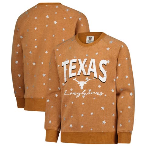 Girls Youth Wes & Willy  Burnt Orange Texas Longhorns Shimmer Star Reverse Sweatshirt