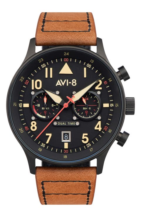 Hawker Hurricane Carey Chronograph Leather Strap Watch, 44mm