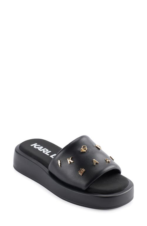 Karl Lagerfeld Opal Studs Platform Slide Sandal In Black With Studs