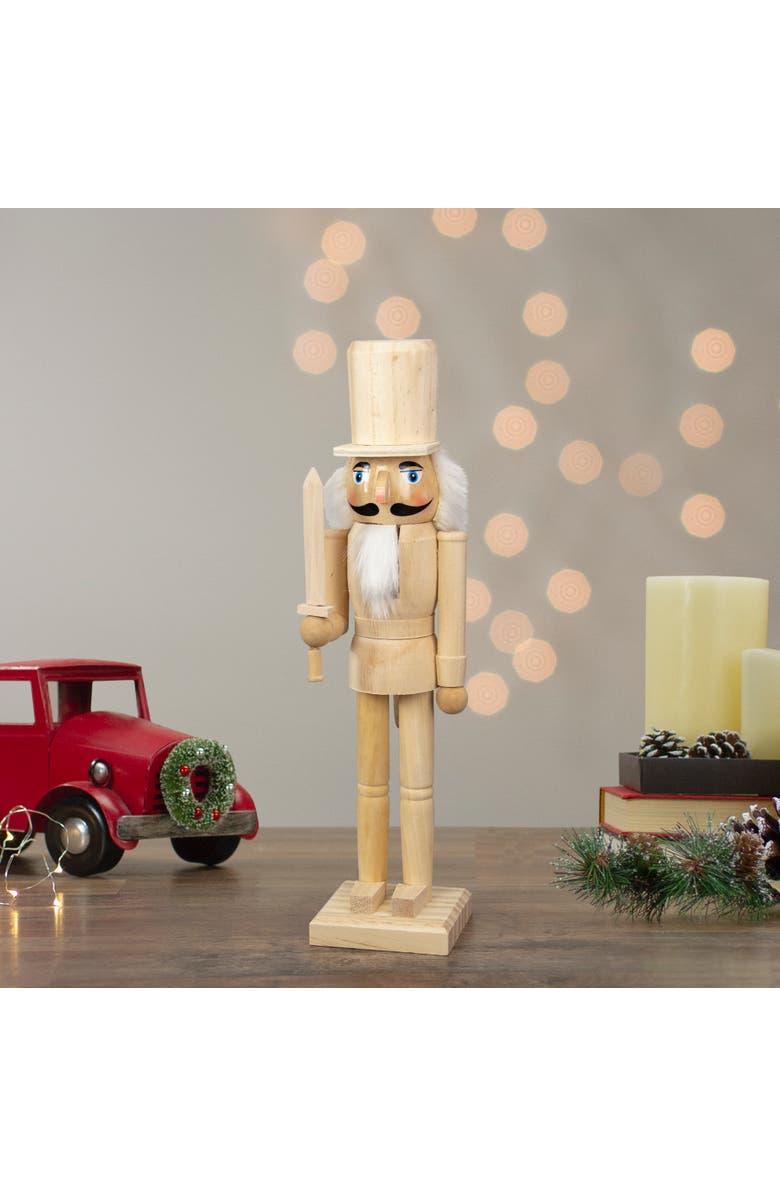 Northlight 15" Unfinished Paintable Wooden Christmas Nutcracker with Sword, Alternate, color, Ivory