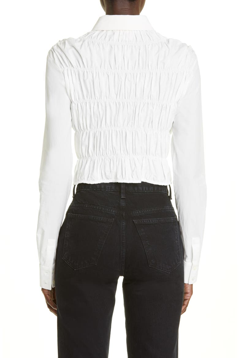 The Brena Shirred Cotton Poplin Crop Top, Alternate, color, WHITE