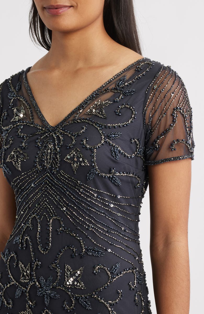 Pisarro Nights Beaded Mesh Column Gown, Alternate, color, Griffin