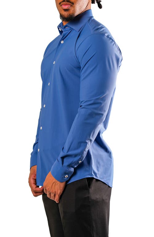 Maceoo Fibonacci Stretcheuroyale Blue Cotton Blend Button-up Shirt In Blue