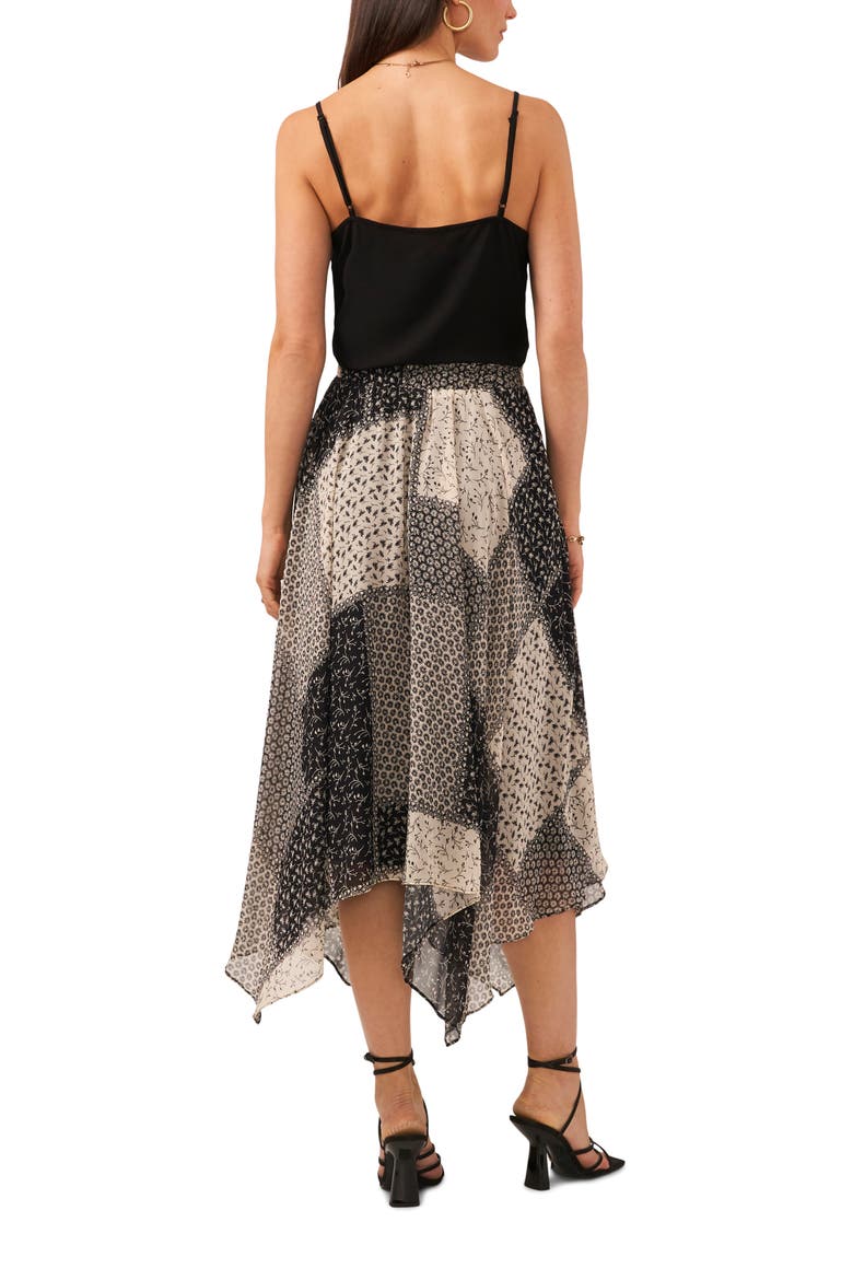 Mixed Print Handkerchief Hem Skirt, Alternate, color, RICH BLACK
