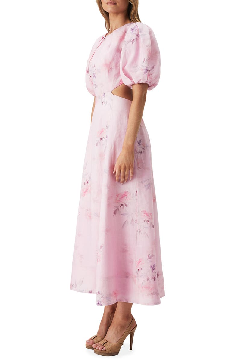 Bardot Malina Floral Cutout Puff Sleeve Midi Dress, Alternate, color, 
