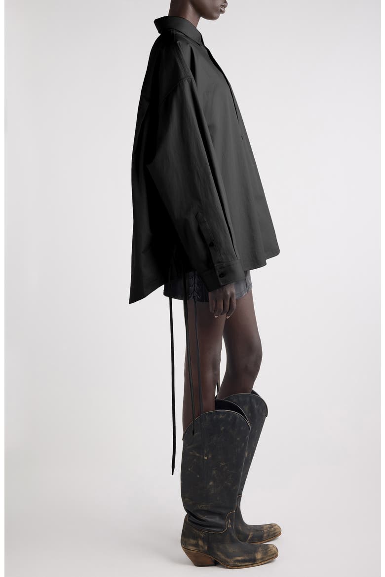 Lace-Up Detail Oversize Cotton Gabardine Button-Up Shirt, Alternate, color, 1000 BLACK
