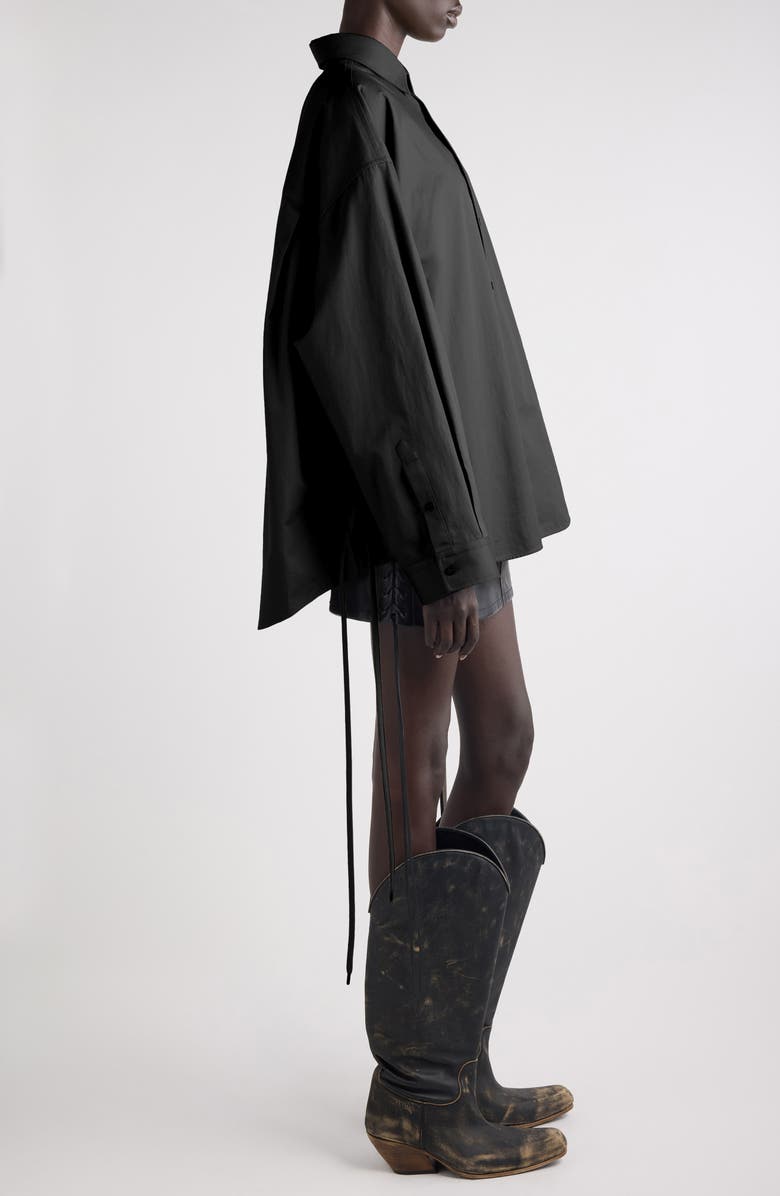 Balenciaga Lace-Up Detail Oversize Cotton Gabardine Button-Up Shirt, Alternate, color, 1000 Black