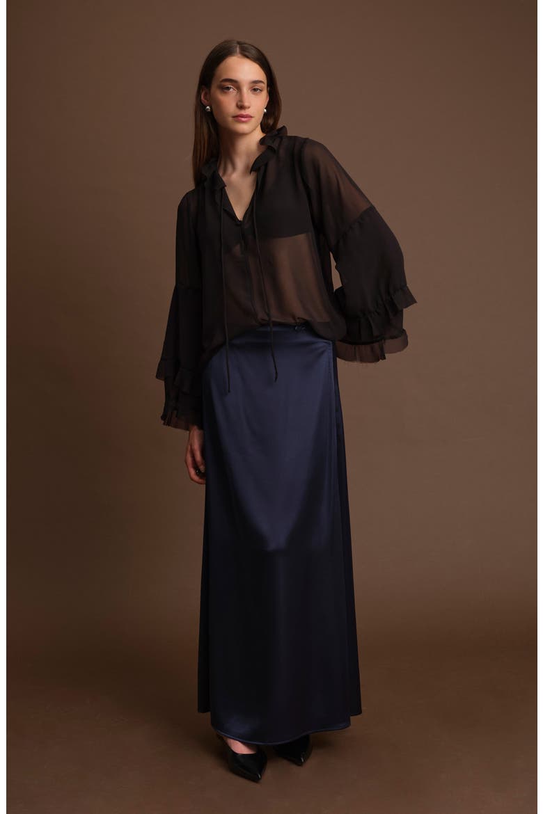 Bradley Sheer Ruffle Shirt, Alternate, color, BLACK