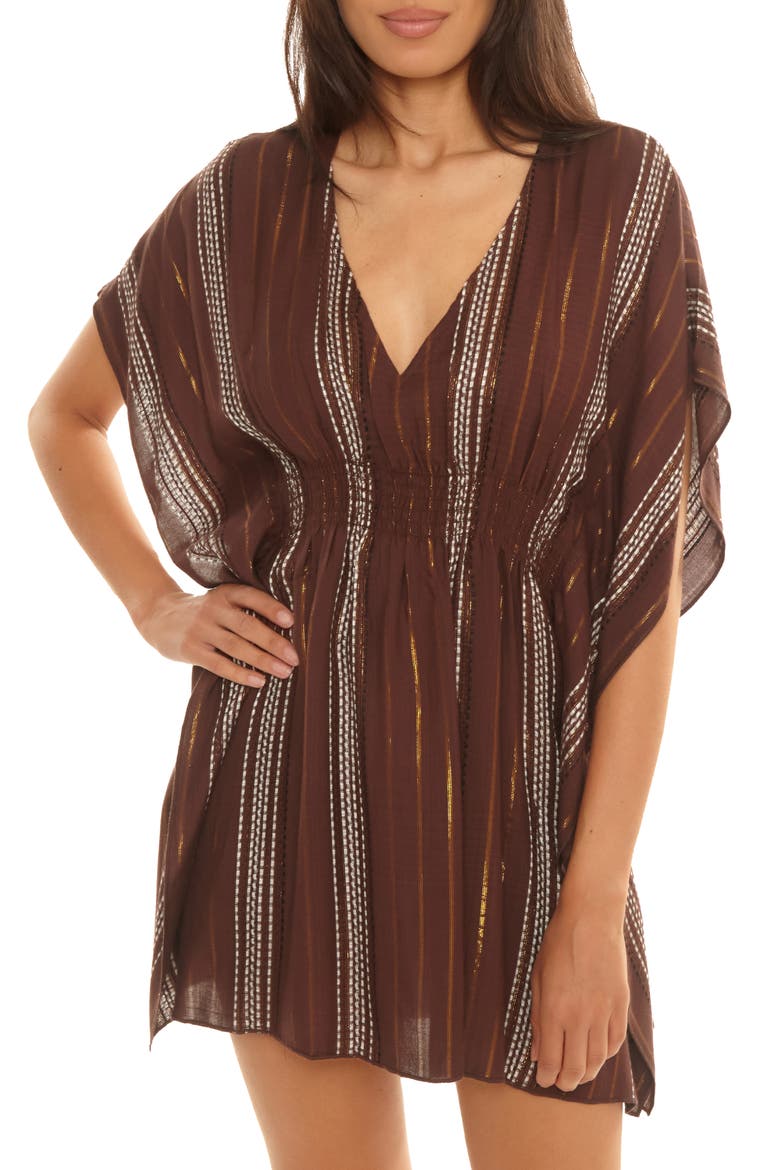 Radiance Metallic Stripe Cover-Up Tunic, Main, color, MOCHA