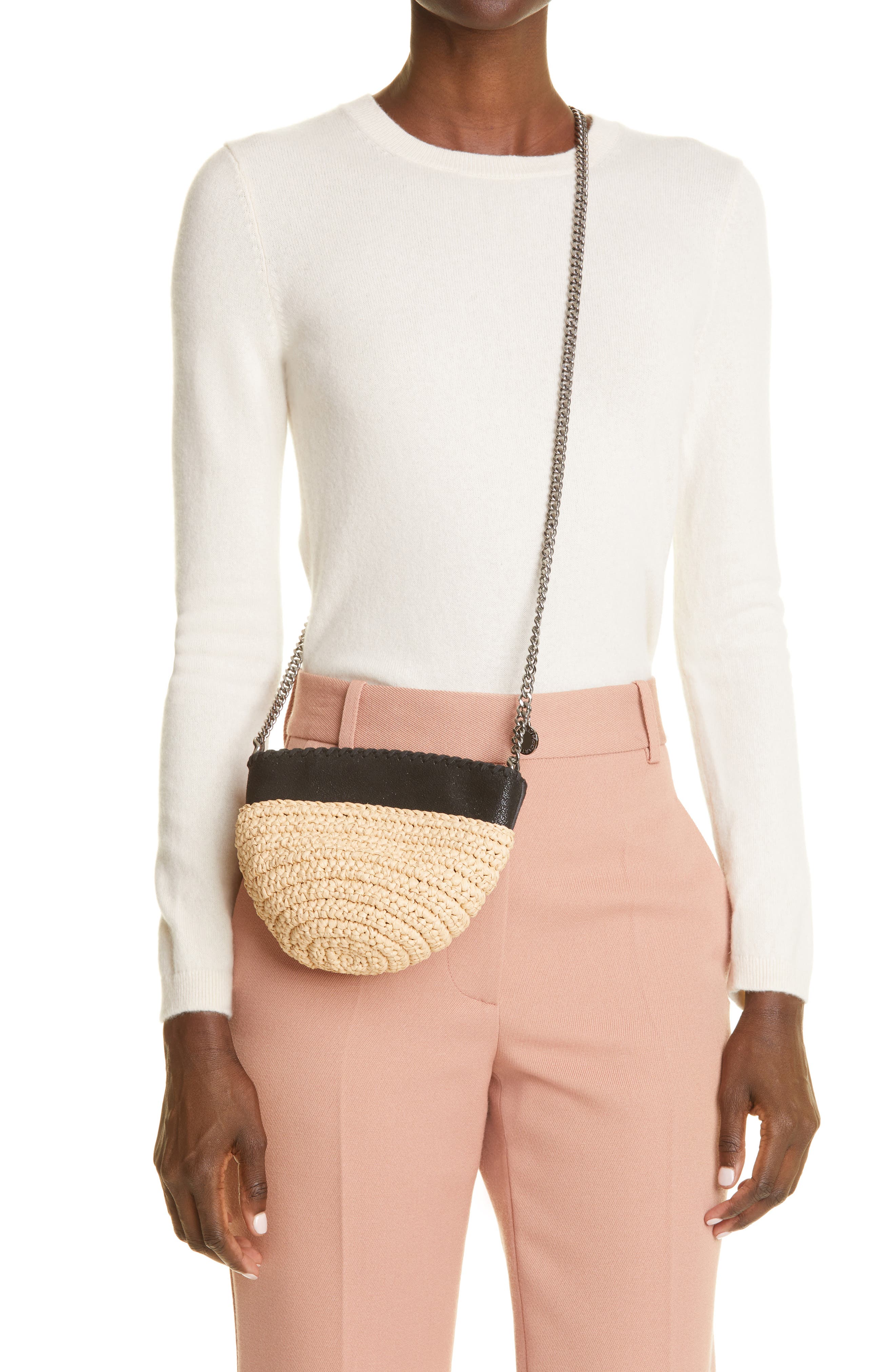 Stella McCartney Small Falabella Raffia Crossbody Bag, Alternate, color, 