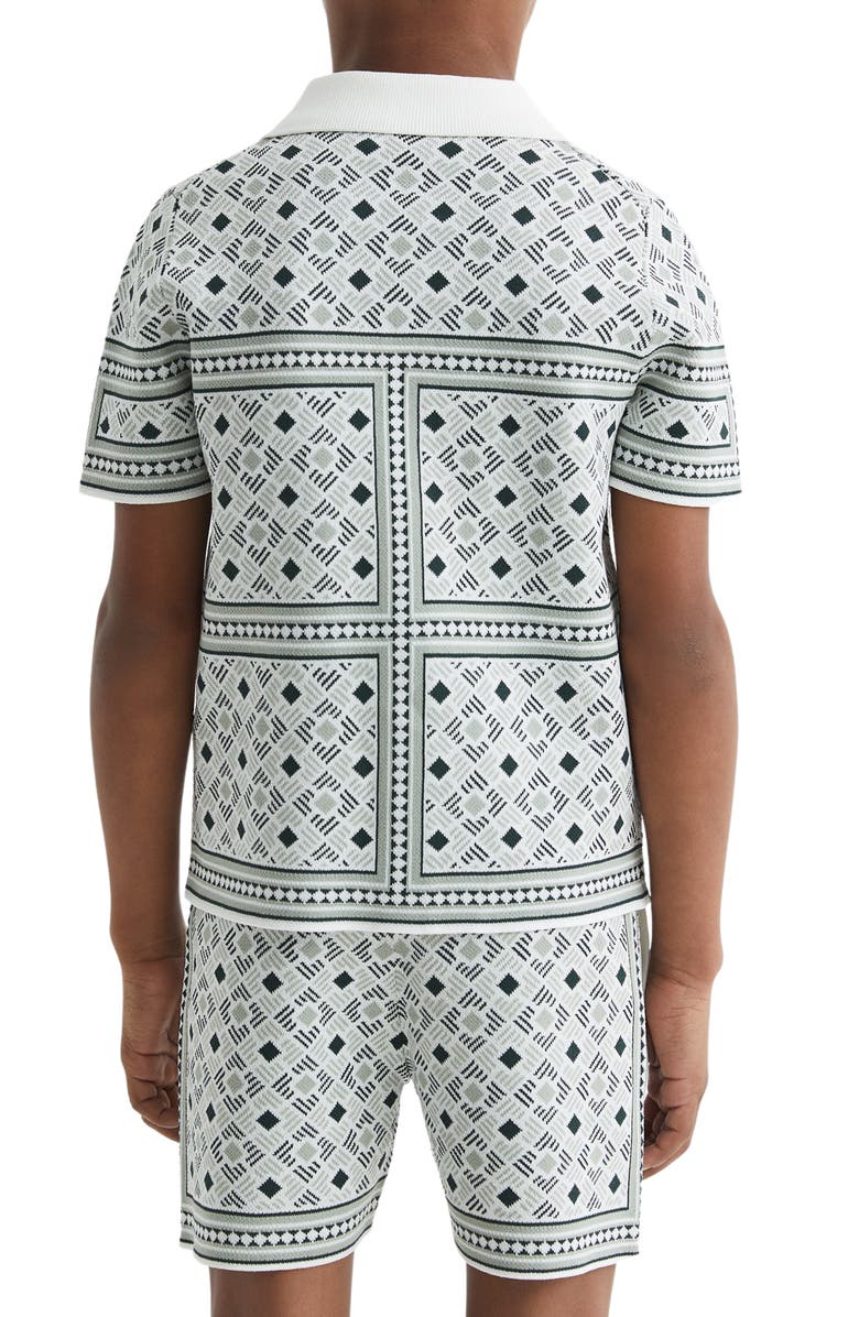 Reiss Kids' Charmer Jr. Geometric Jacquard Short Sleeve Cardigan, Alternate, color,