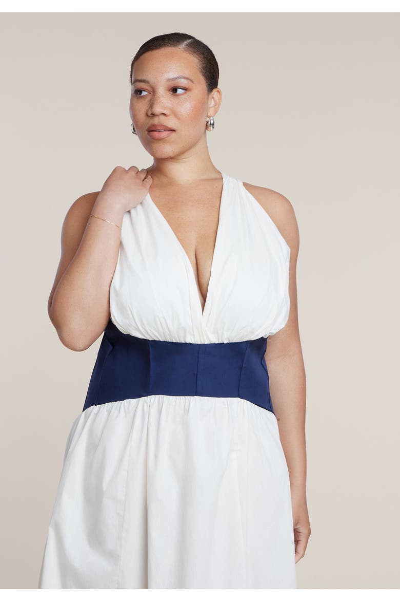 Corset Detail Poplin Maxi Dress, Alternate, color, JET STREAM