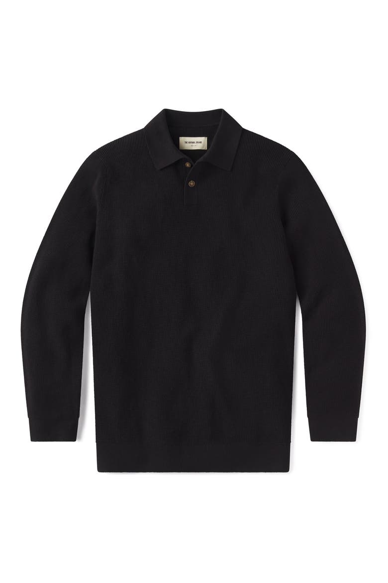 Robles Long Sleeve Waffle Cotton Polo Sweater, Alternate, color, BLACK