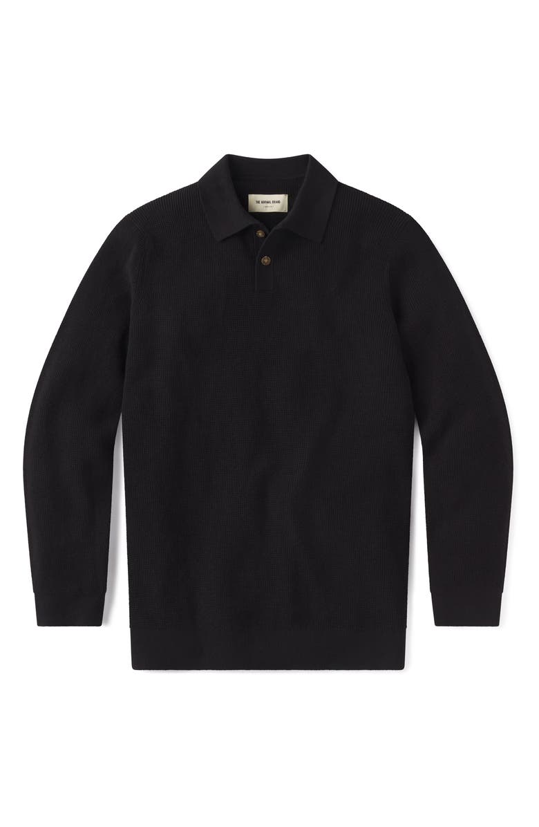 The Normal Brand Robles Long Sleeve Waffle Cotton Polo Sweater, Alternate, color, Black