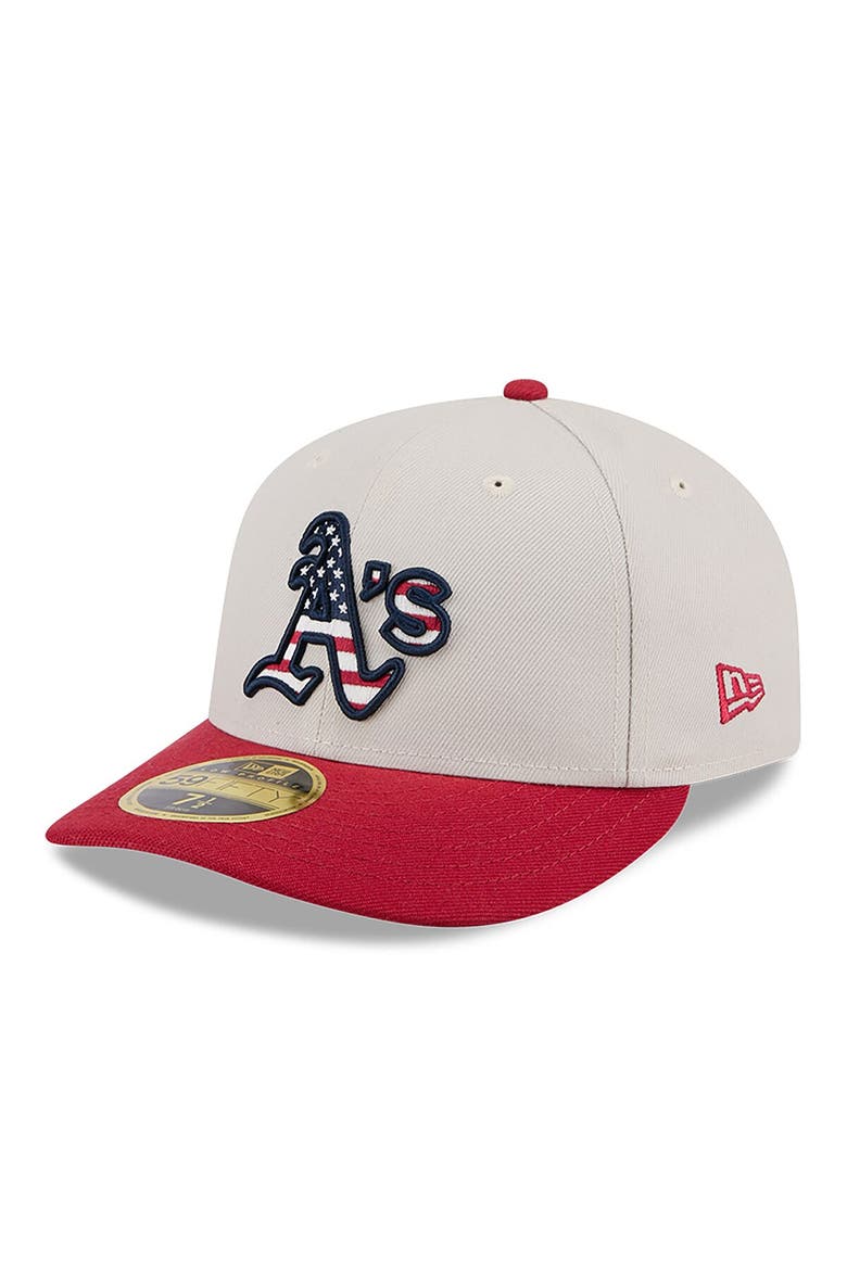 Men's New Era Khaki/Red Athletics 2024 Fourth of July Low Profile 59FIFTY Fitted Hat, Alternate, color, Khaki